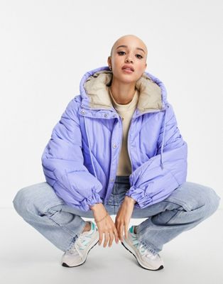 JDY hooded padded jacket with balloon sleeve in lilac - ASOS Price Checker