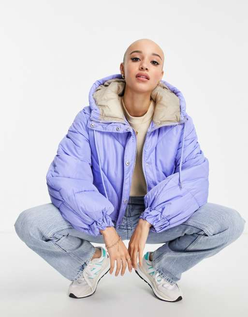 JDY hooded padded jacket with balloon sleeve in lilac ASOS