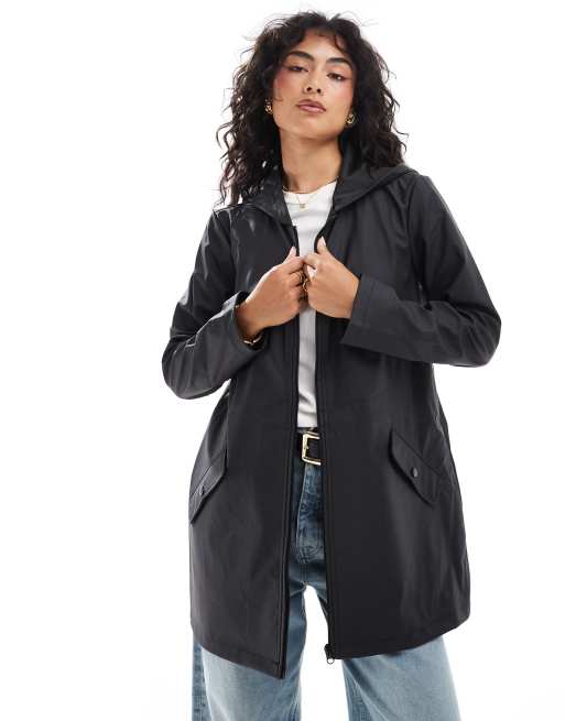 JDY hooded rain mac in black