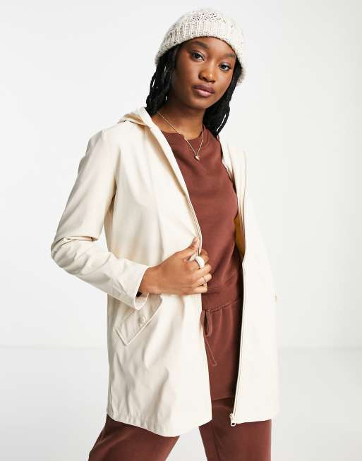 JDY hooded rain mac in cream ASOS