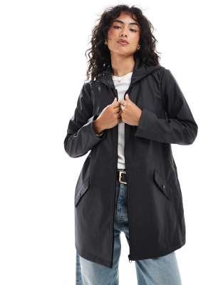 hooded rain trench in black