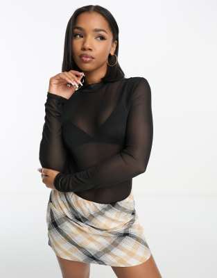 JDY - Hoogsluitende mesh top in zwart