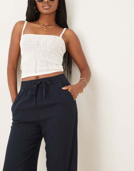 JDY – Hose aus Leinenmix in Marineblau mit weitem Bein, 2 von 5