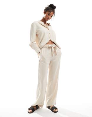 JDY - Hose aus Leinenmix in Steinbeige mit weitem Bein und Gürtel, Kombiteil-Neutral