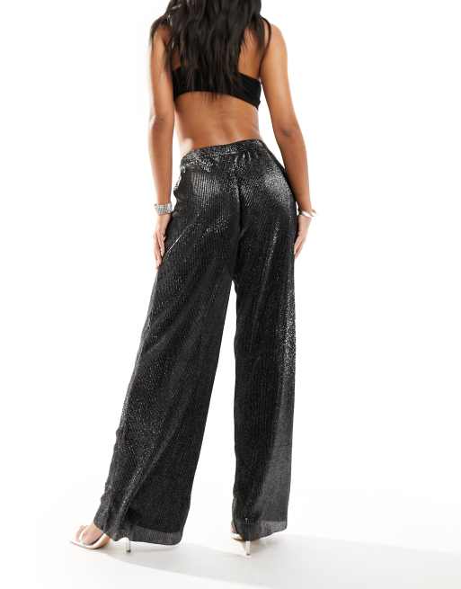 JDY – Hose in Glitzerschwarz mit weitem Bein, 3 von 5