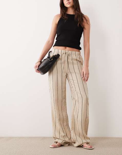 JDY – Hose mit Streifen in Beige und Schwarz mit weitem Bein - view 1