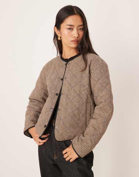 JDY houndstooth padded jacket in brown