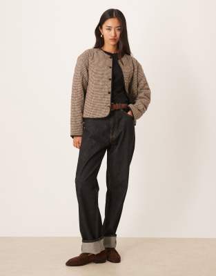 Jdy Houndstooth Padded Jacket In Brown