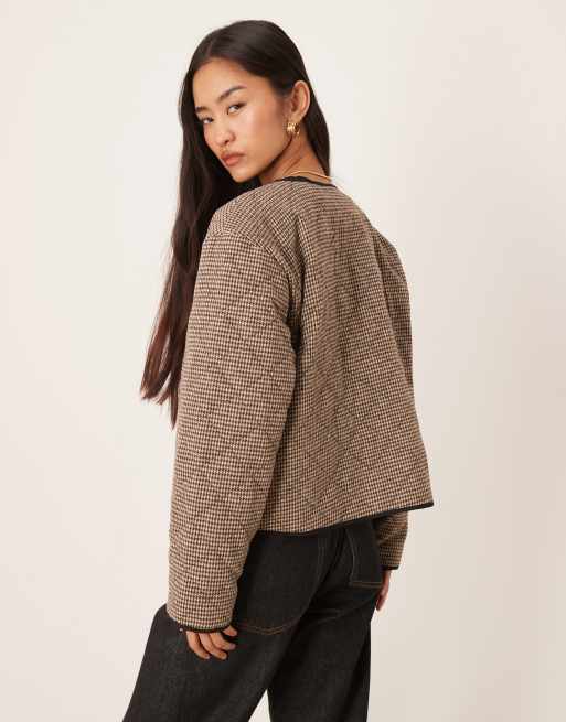 JDY houndstooth padded jacket in brown, 3 of 4