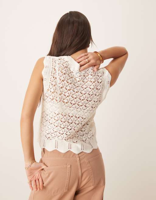 JDY - Hvid hæklet tanktop i åben strik, 4 af 4
