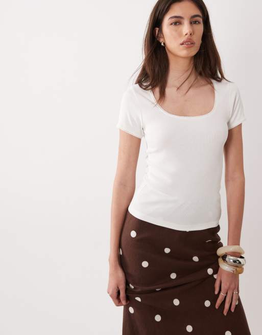 JDY - Hvid T-shirt med dyb rund hals, 3 af 4