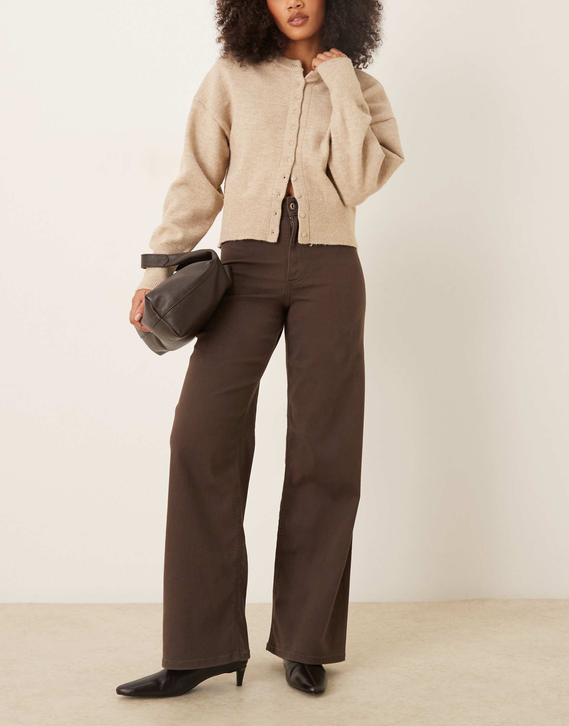 jdy iris high waist wide leg jeans in brown