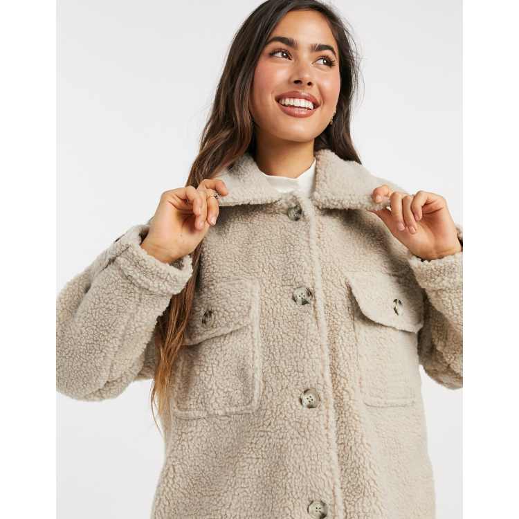 Oversized teddy-lined jacket - Beige - Ladies