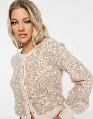 JDY JDY jacquard printed cardigan in beige-Neutral