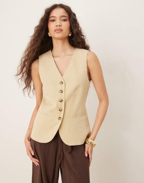 JDY longline textured waistcoat in light beige
