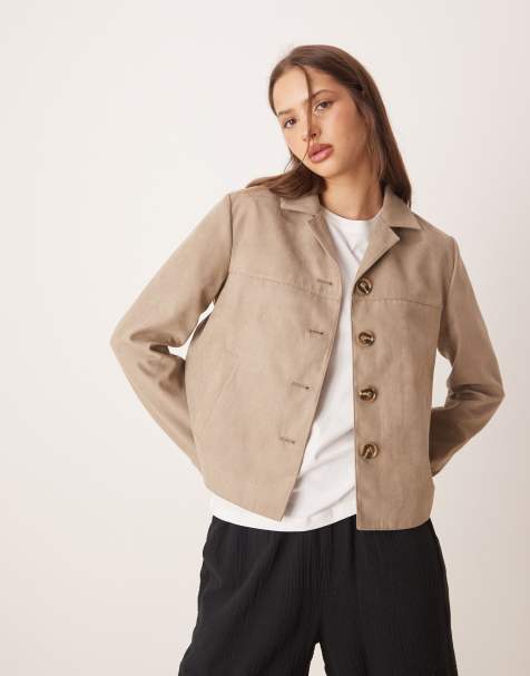JDY faux suede jacket in light brown
