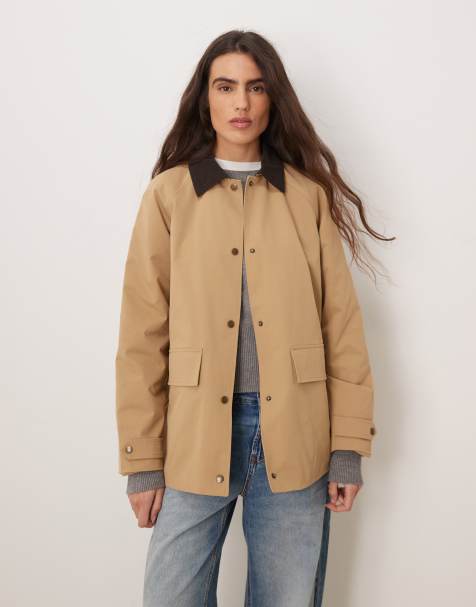JDY cord collar barn jacket in light brown