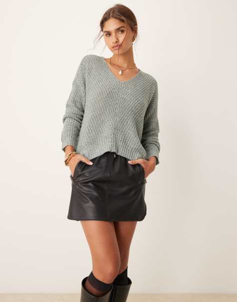 JDY slouchy longline jumper with side split light blue