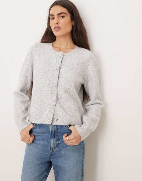 JDY rose buttons detail cardigan in light grey