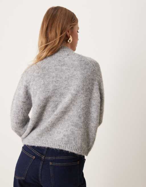 JDY – Jasnoszary melanżowy teksturowany sweter z zabudowanym dekoltem, 3 z 4