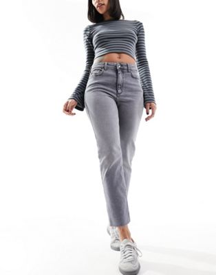 JDY high waisted straight cropped jeans in light grey  - ASOS Price Checker