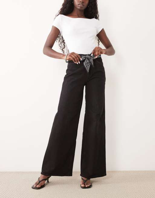 JDY jeans a gamba larga con dettaglio foulard neri