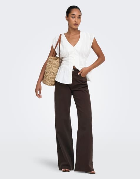 JDY - Jeans a pianta larga marrone cioccolato - view 1