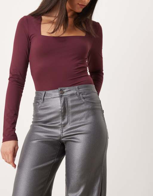 JDY - Jeans a vita alta grigi metallizzati a fondo ampio, 4 di 5
