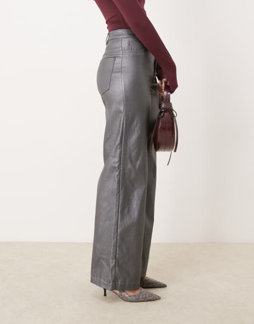 JDY - Jeans a vita alta grigi metallizzati a fondo ampio, 5 di 5