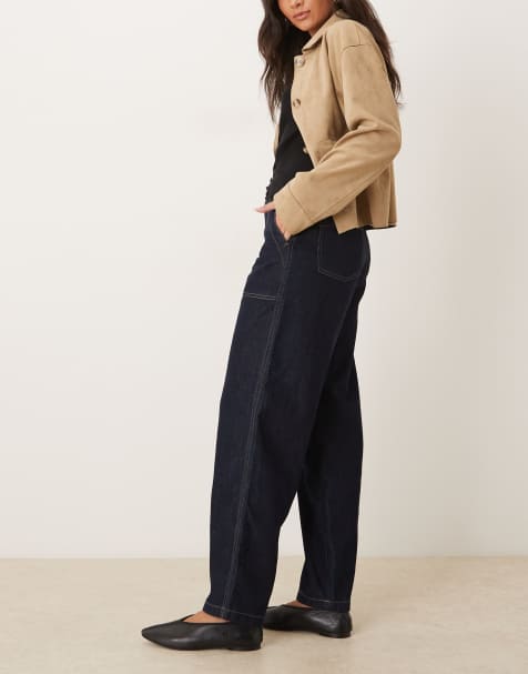 JDY - Jeans bombati a vita alta con cuciture in vista blu scuro - view 1