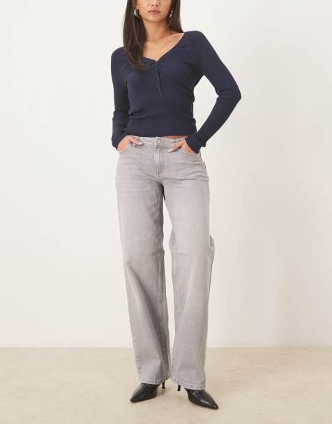 JDY - Jeans dritti a vita bassa grigio chiaro - view 1