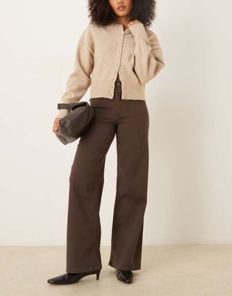 JDY – Jeans in Braun mit weitem Schnitt und hohem Bund - view 1