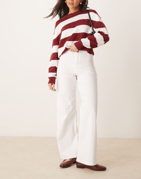 JDY – Jeans in Weiß mit weitem Bein und hohem Bund - view 1