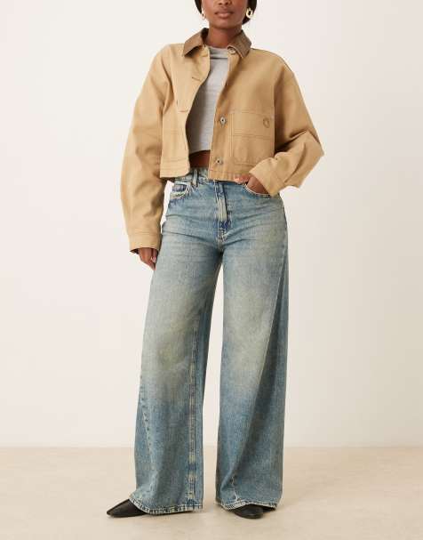 JDY - Jeans med vide ben og asymmetriske sømdetaljer i mellemblå vask - view 1