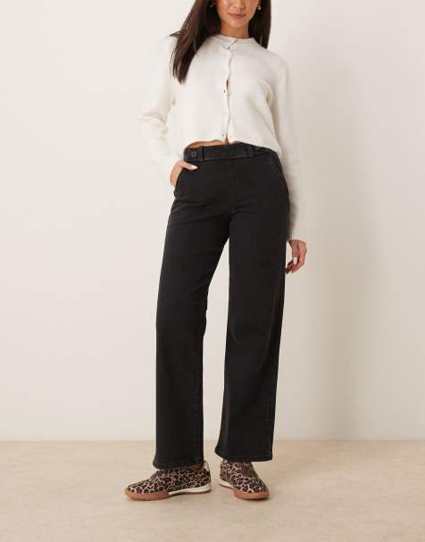 JDY - Jeans met hoge taille en knoopdetail in zwart - view 1