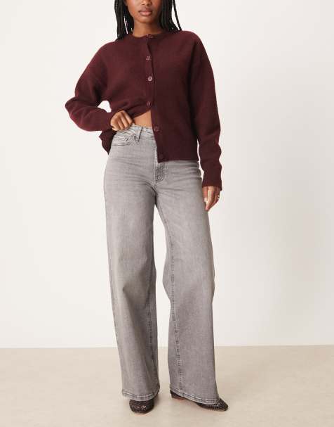 JDY - Jeans met hoge taille en wijde pijpen in grijs denim - view 1