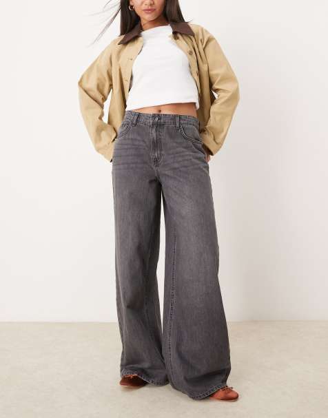 JDY - Jeans met wijde pijpen en hoge taille in gewassen donkergrijs - view 1