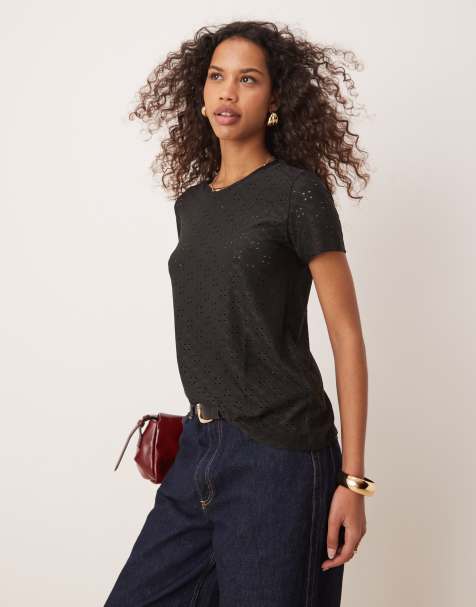 JDY jersey broderie t-shirt in black - view 1