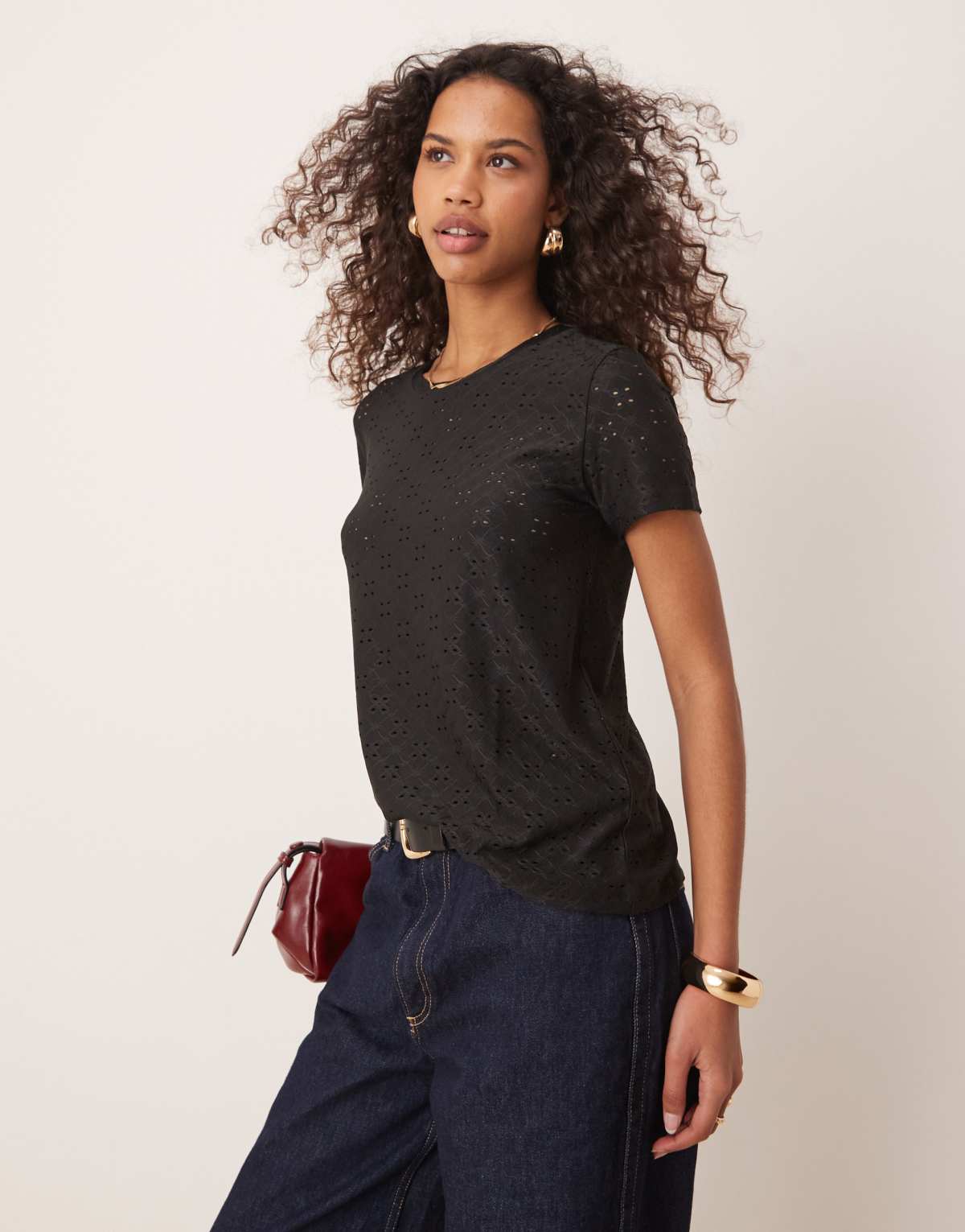 JDY jersey broderie t-shirt in black