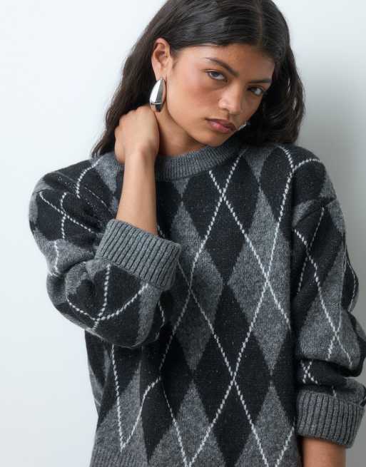 JDY jersey de cuello redondo de rombos en gris antracita, 4 de 5