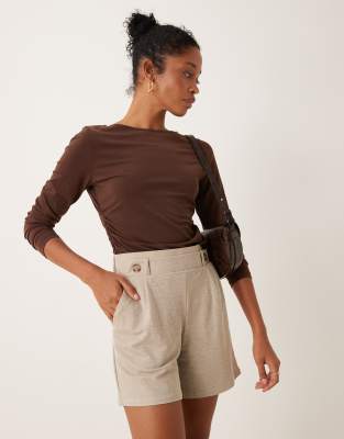 JDY JDY jersey short co-ord in beige-Neutral