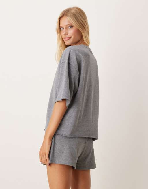 JDY - Jersey T-shirt van zware stof in grijs, deel van co-ord set, 3 van 4