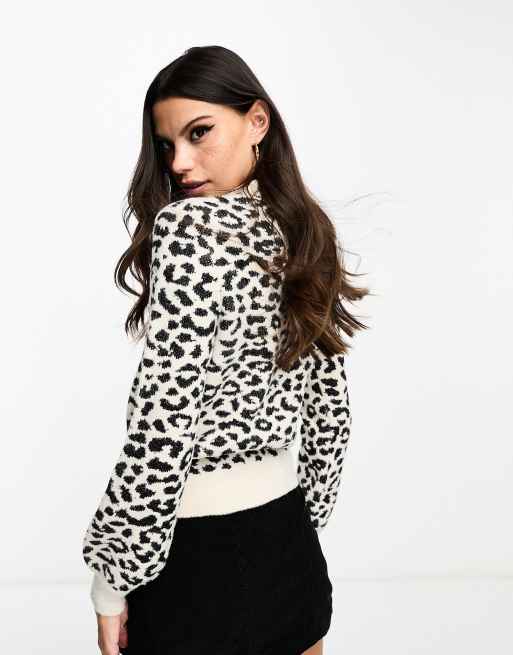 JDY jumper in black and white leopard print, 3 of 4