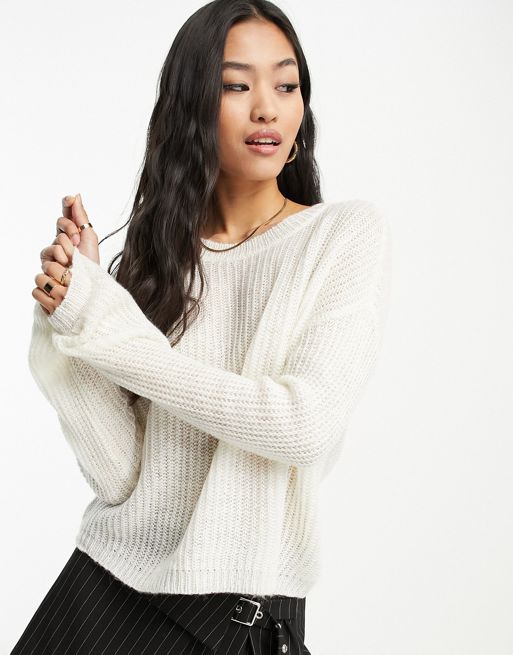 JDY jumper with puff sleeves in cream | ASOS