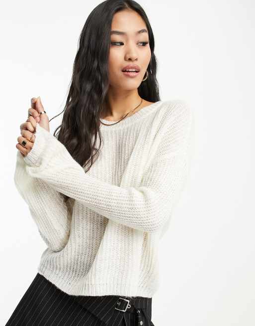 JDY jumper with puff sleeves in cream | ASOS