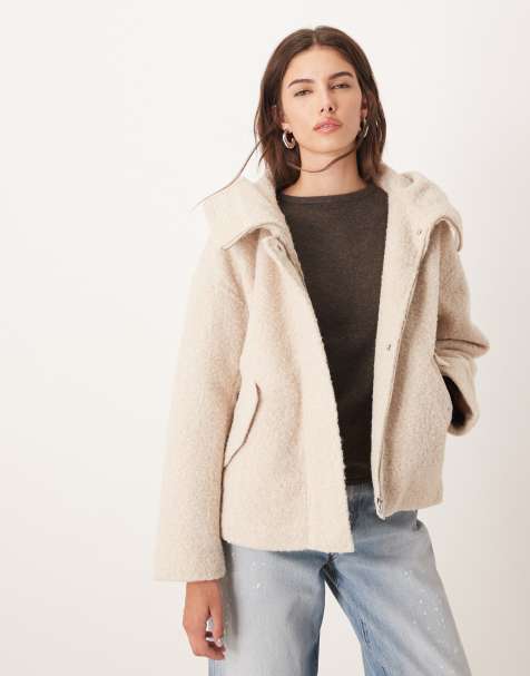 JDY wool look hooded jacket in stone