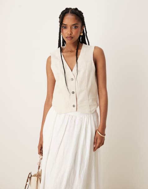 JDY denim waistcoat in ecru