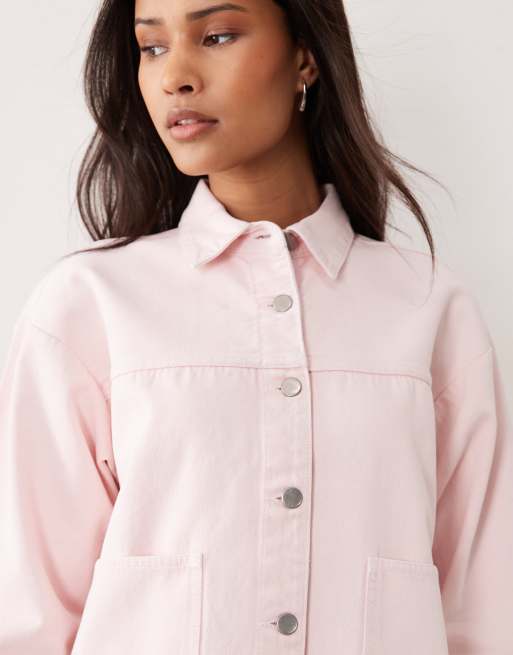 JDY – Kastige Jeansjacke in Blassrosa mit Fronttaschen, 2 von 4