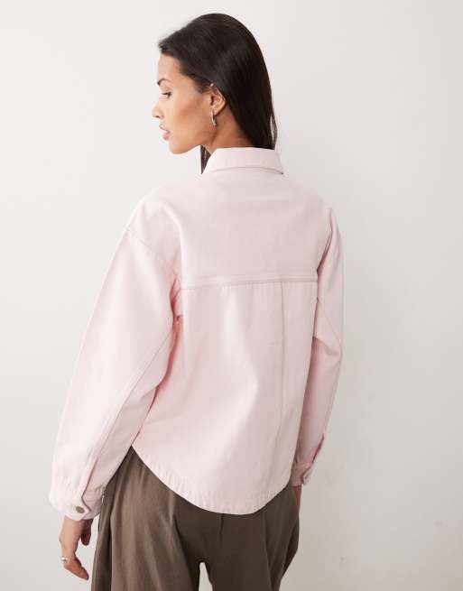 JDY – Kastige Jeansjacke in Blassrosa mit Fronttaschen, 3 von 4