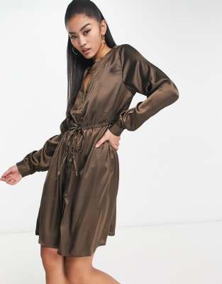 Jdy Klara Satin Dress In Chocolate Brown